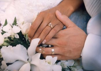 Husband & Wife Holding Hands Showing Off Wedding Rings